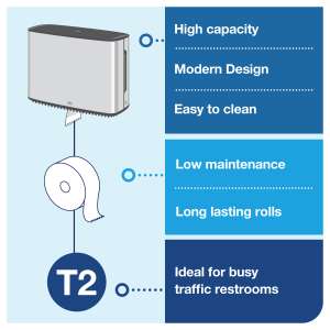 SCA465500, Tork,  T2 Mini Jumbo Roll Tissue Dispenser, Stainless Steel