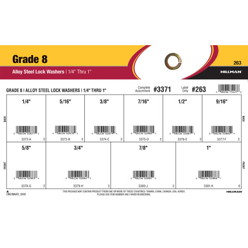Grade 8 Alloy Steel Lock Washers Assortment (1/4