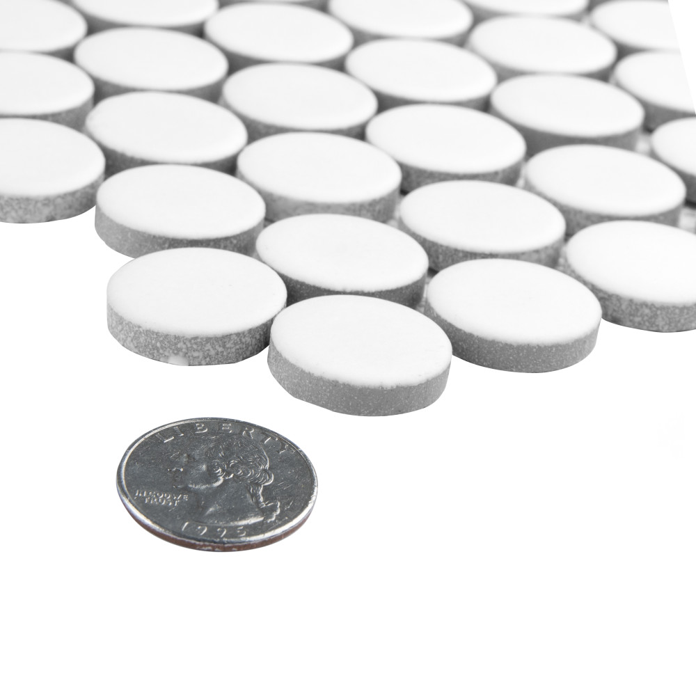 Hudson Penny Round Matte White 11-7/8 in. x 12-5/8 in. Porcelain Mosaic Tile
