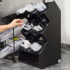 Six-compartment vertical countertop flatware organizer with removable black perforated cylinders