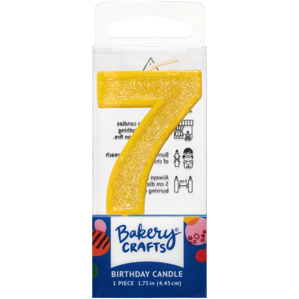 7 Mini Yellow Glitter Numeral Candles