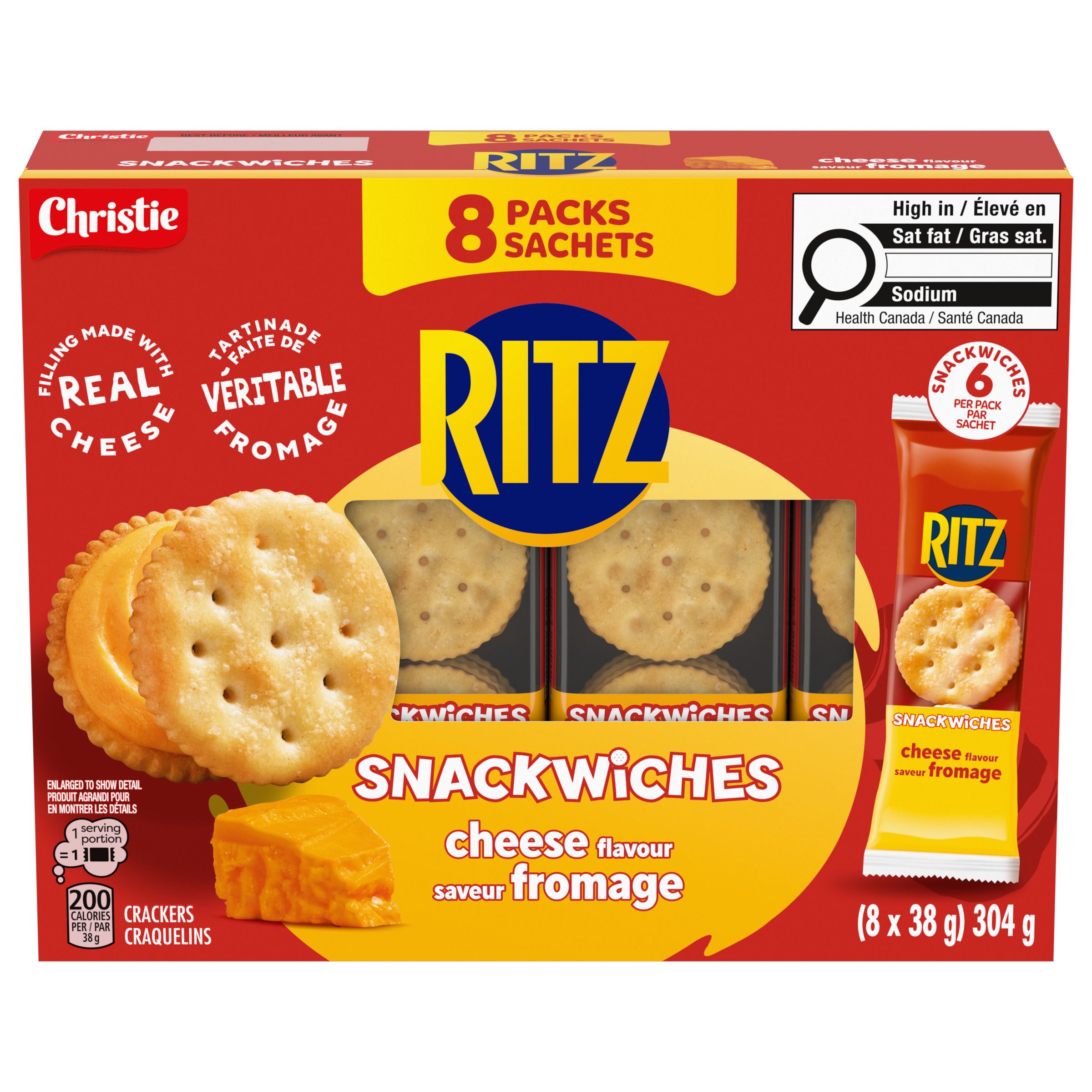 Ritz Snackwich Crackers, Cheese Flavour, 8 X 38 G / 304 G