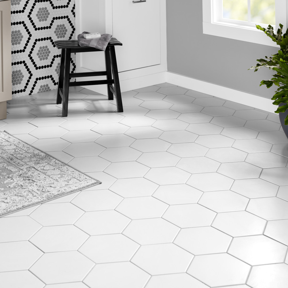 Textile Basic Hex White 8-5/8 in. x 9-7/8 in. Porcelain Floor and Wall Tile