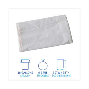 Boardwalk,  LLDPE Liner, 30 gal Capacity, 30 in Wide, 36 in High, 0.9 Mils Thick, White