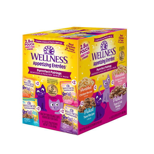 Wellness Appetizing Entrees Purrrrfect Pairings, Seafood & Poultry Variety Pack (2.8 oz) Front packaging