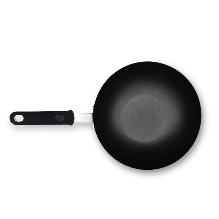 11-inch carbon steel induction stir-fry pan with SteelCoat x3™ nonstick coating and silicone handle
