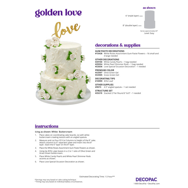 Golden Love Cake Decorating Instruction Card