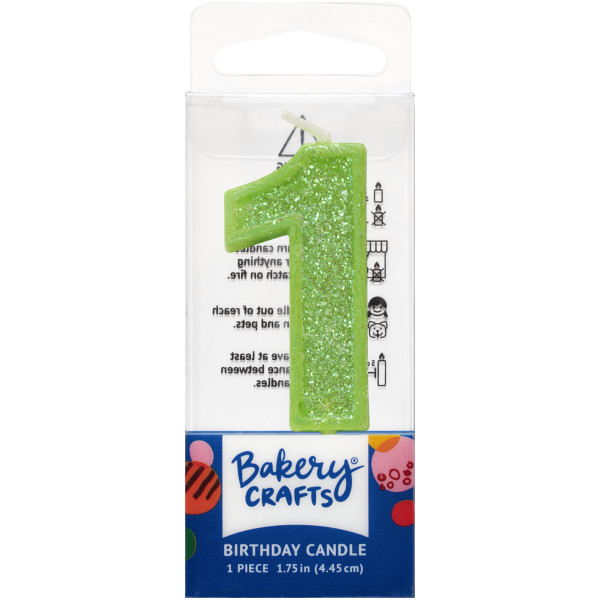 Mini Glitter Green Numeral Candles