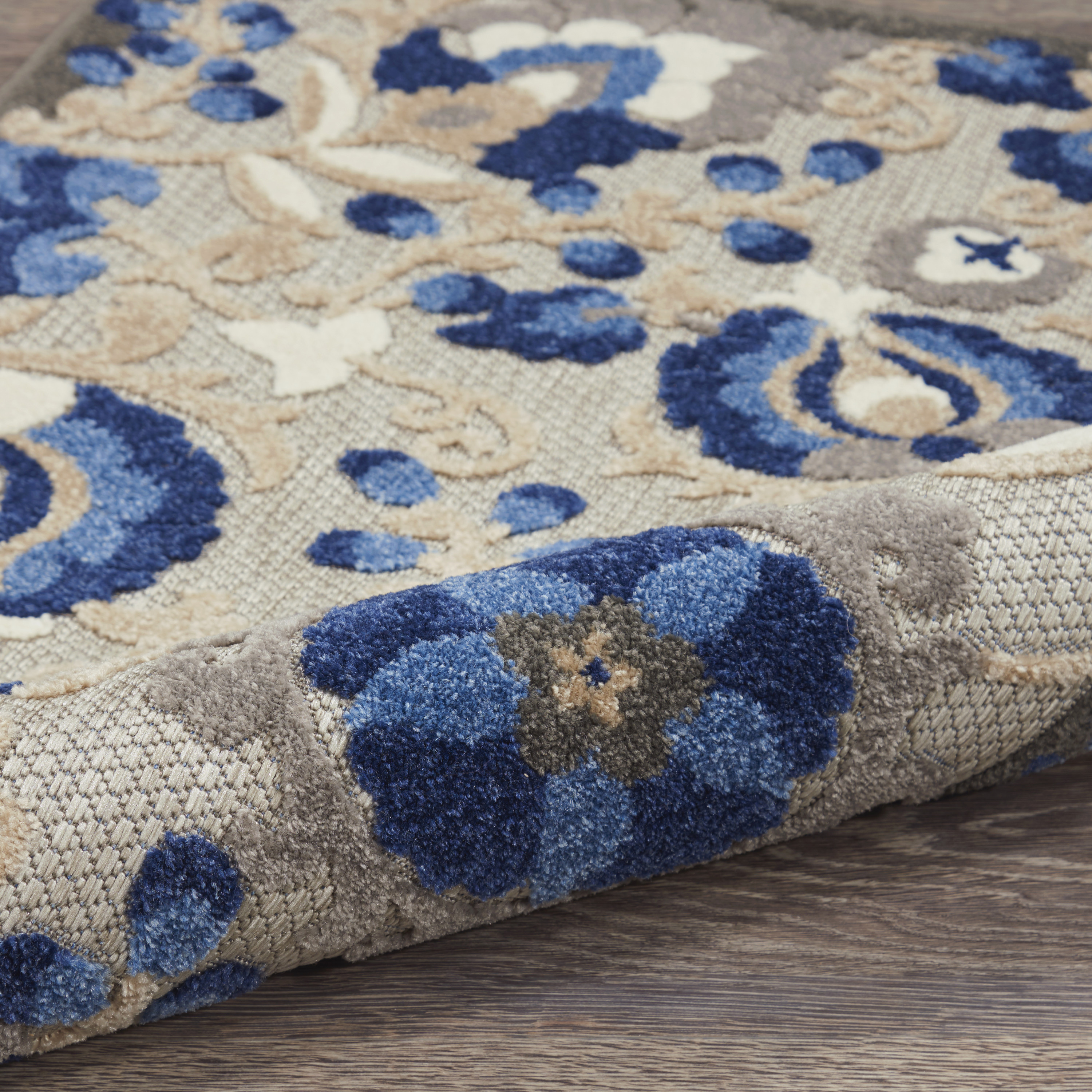 Nourison Aloha 2'3" x 10' Natural Blue Farmhouse Rug