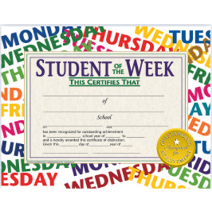 Student of the Week Certificate, 8.5" x 11", Pack of 30