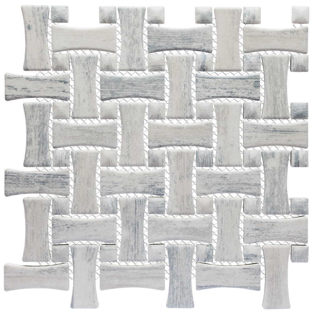 Cassis Dog Bone Basketweave White w/ White Dot 10 in. x 10 in. Porcelain Mosaic Tile
