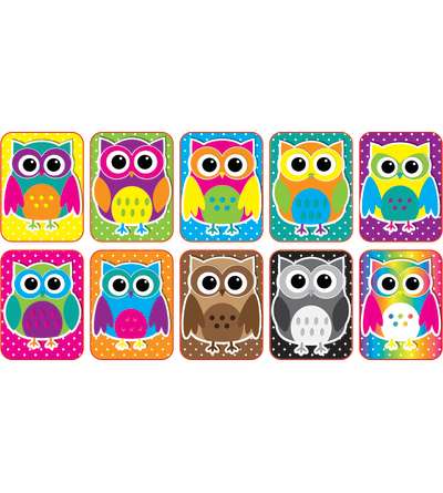 Non-Magnetic Mini Whiteboard Erasers, Color Owls, Pack of 10