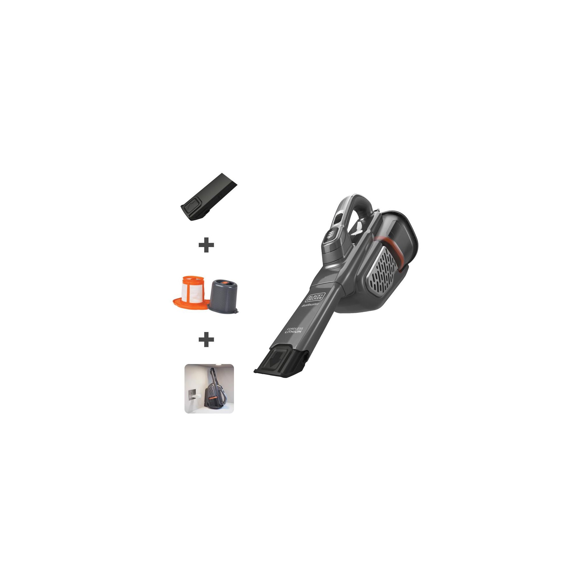 Kit components of the BLACK+DECKER dustbuster