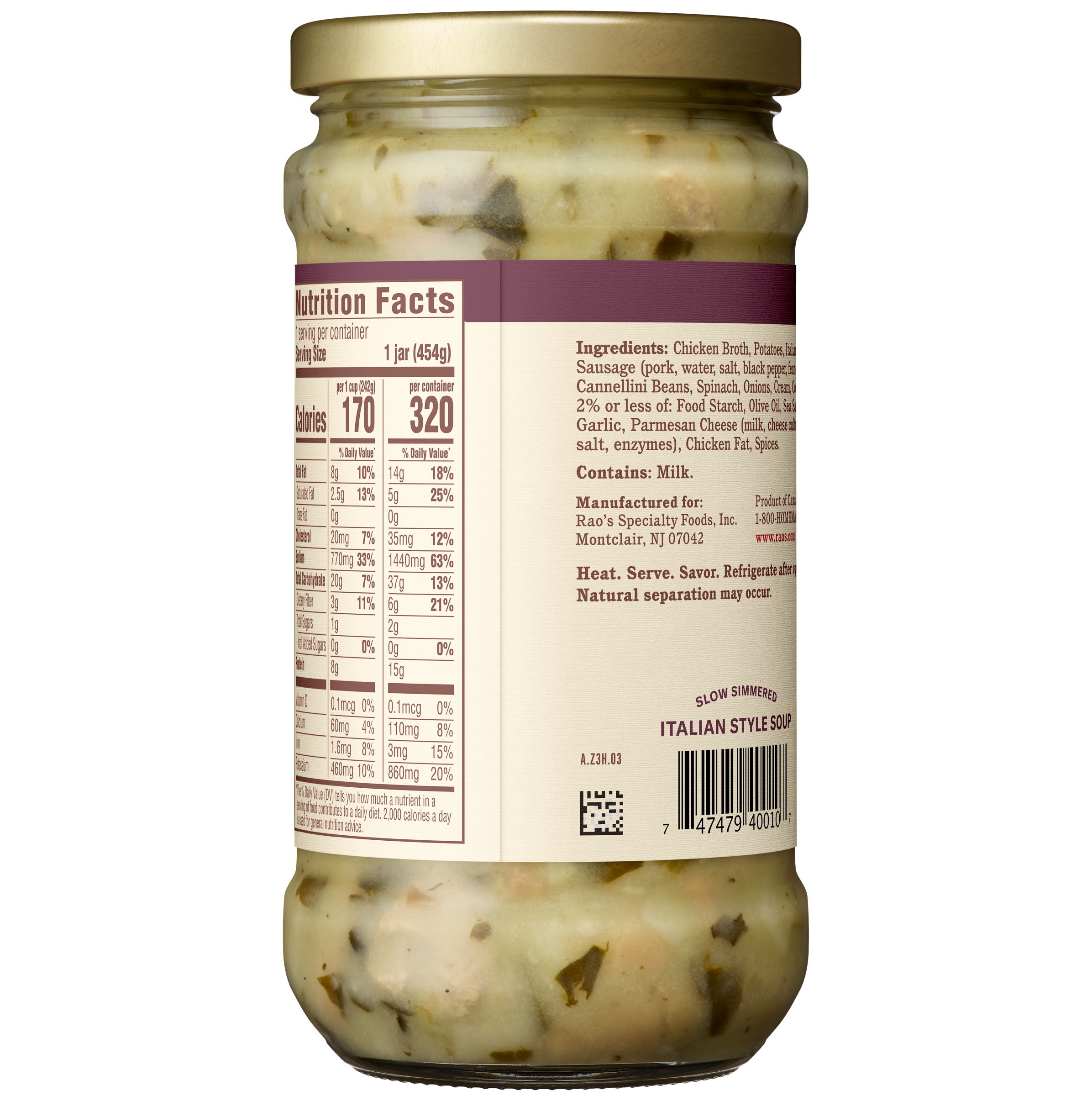 Sausage & Potato with Cannellini Beans Soup, 16 oz - Back Image