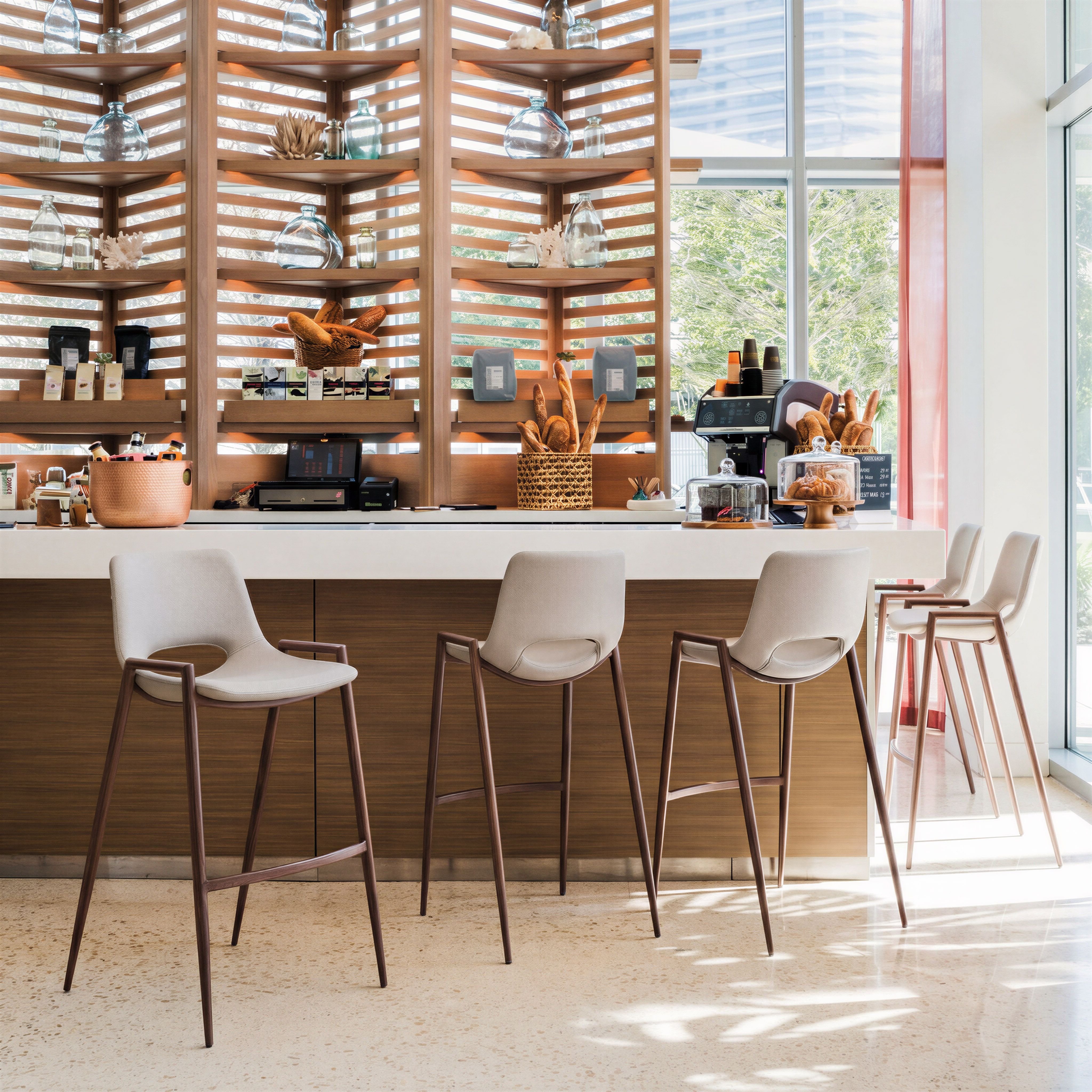 Desi Barstool (Set of 2) Beige & Walnut product image
