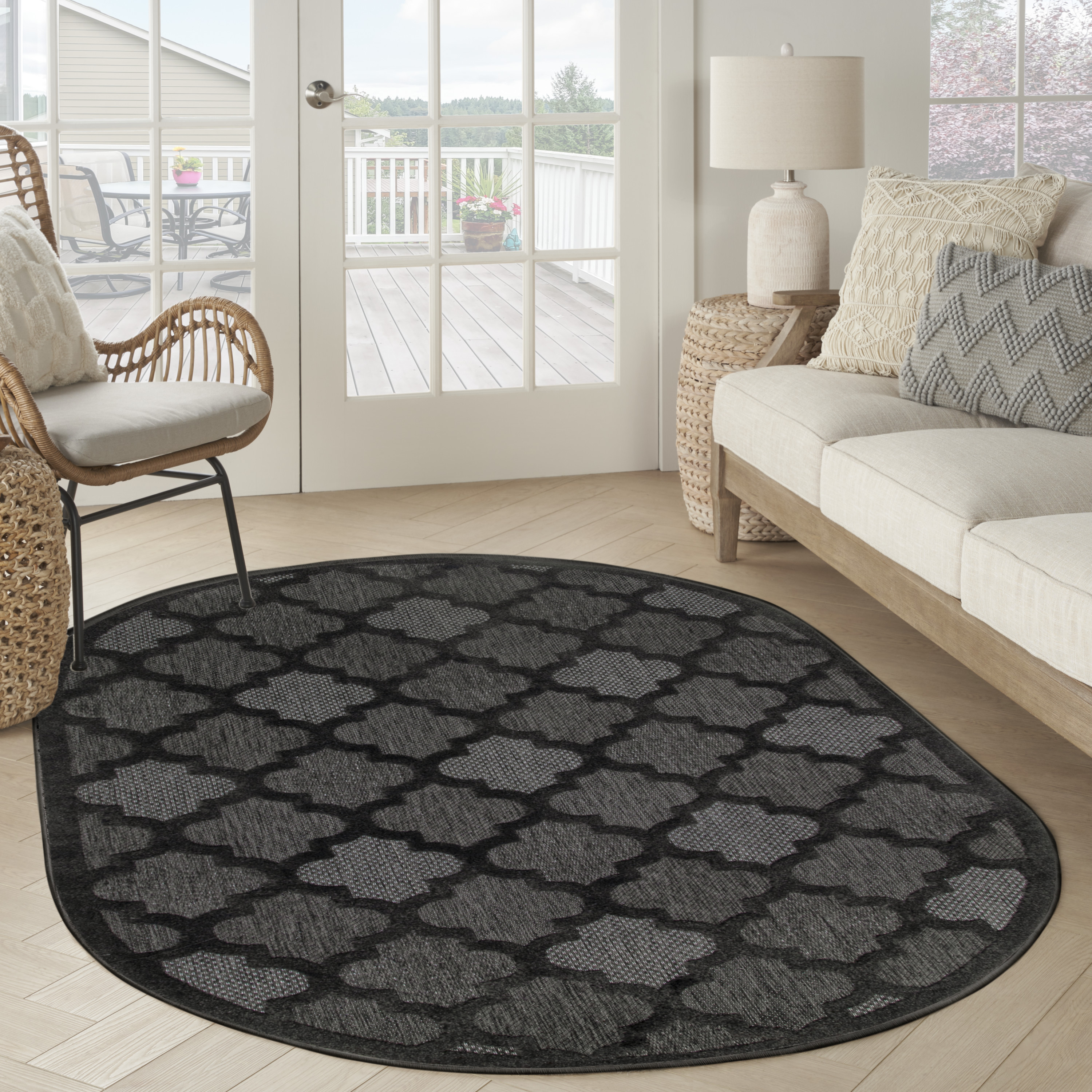 Nourison Easy Care 6' x 9' Oval Charcoal Black Modern Rug