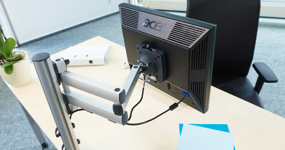 Elevating your monitors creates more useable desk space.