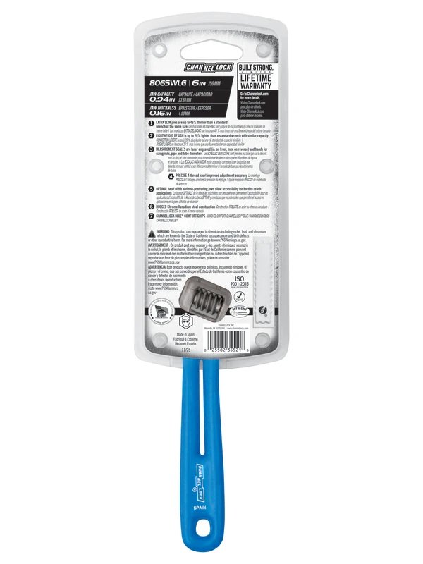806SWLG 6-inch Lightweight Extra Slim Jaw WideAzz® Adjustable Wrench