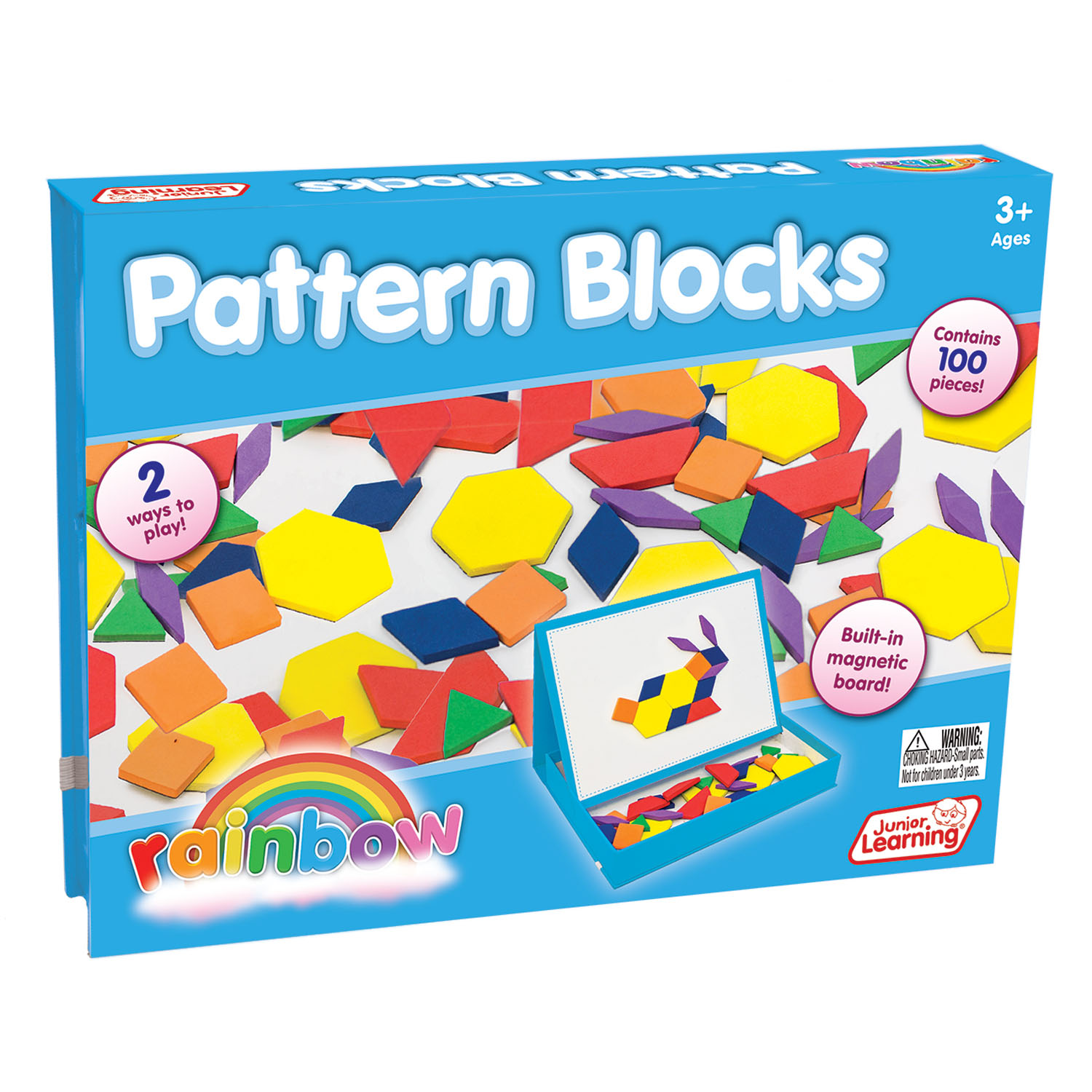 Junior Learning Rainbow Pattern Blocks, Magnetic, Assorted Colors, 100 Pieces