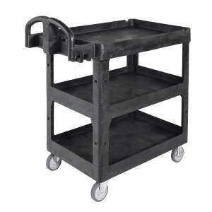 Rubbermaid Commercial, BRUTE® Heavy Duty Ergo, 3-Shelf, Medium, Lipped Shelf, Utility Cart, Black