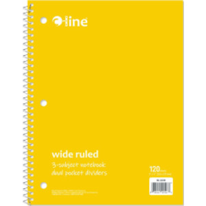 Wide-Ruled 3-Subject Notebook, 120 Sheets, Yellow