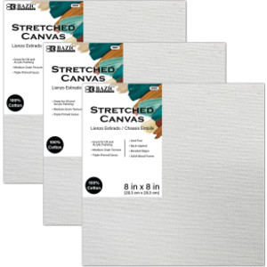 Stretched Canvases, 8 x 8 in, 3-Pack