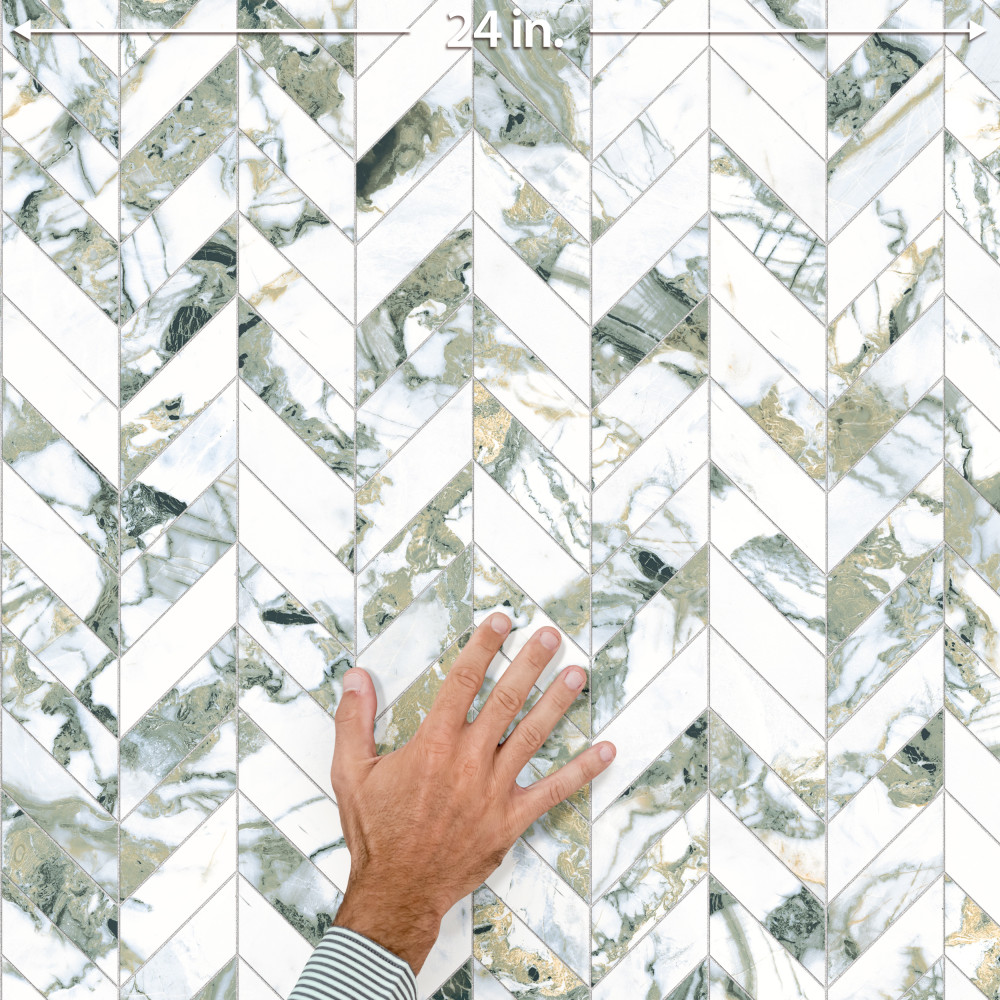 Touche Chevron Jade 11-3/4 in. x 12-1/4 in. Porcelain Mosaic Tile