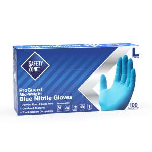 Supply Source, Safety Zone®, General Purpose Gloves, Nitrile, 3.7 mil, Powder Free, L, Blue