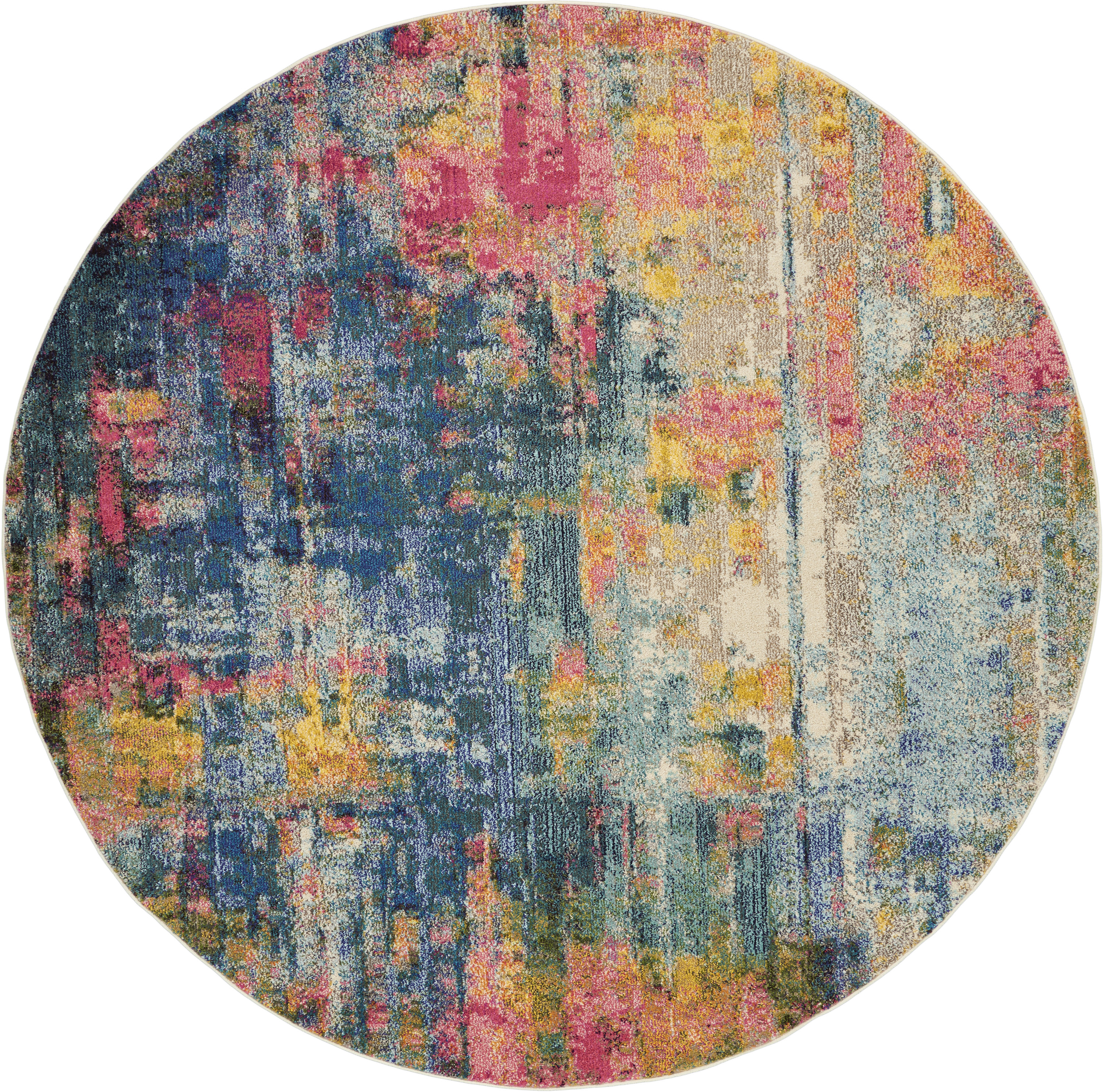 Nourison Celestial 7’10” x Round Blue Yellow Modern & Contemporary Indoor Rug