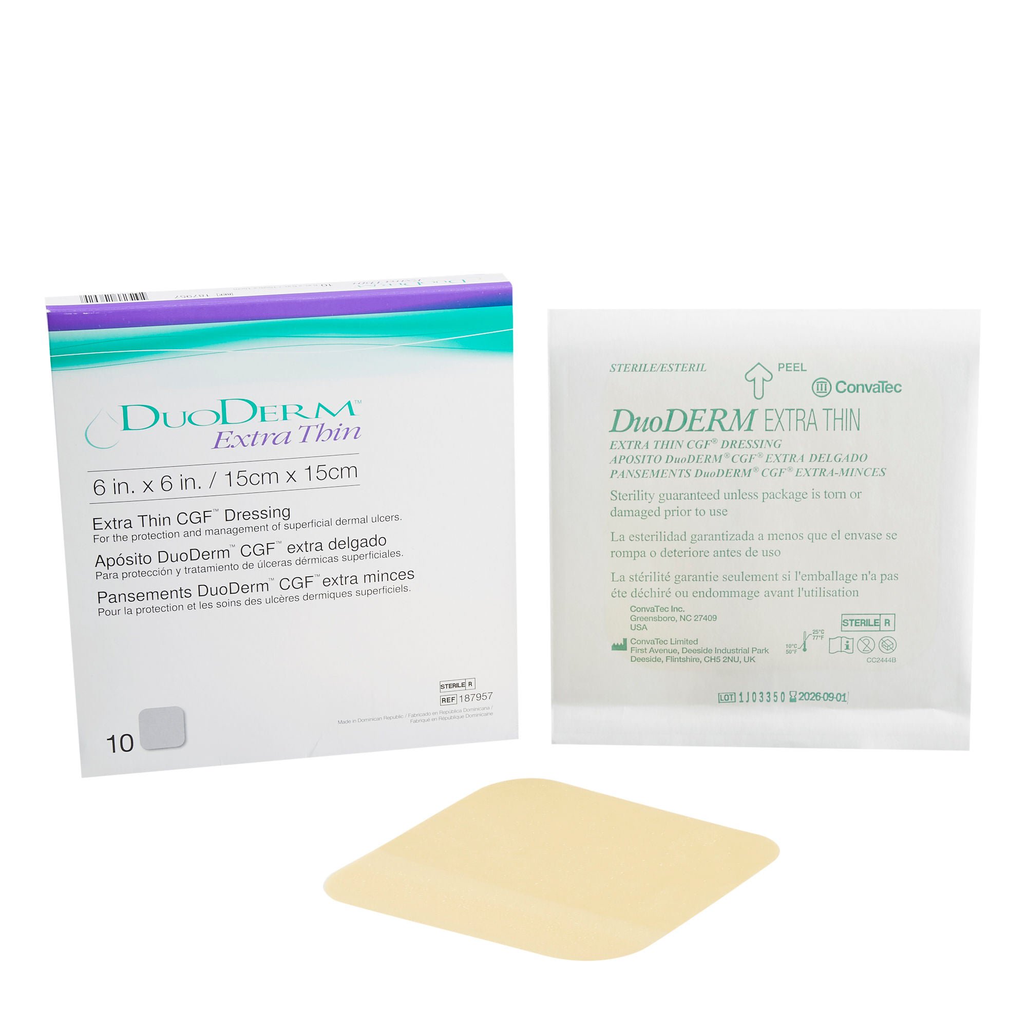 DuoDerm® Extra Thin Hydrocolloid Dressing, 6 x 6 Inch