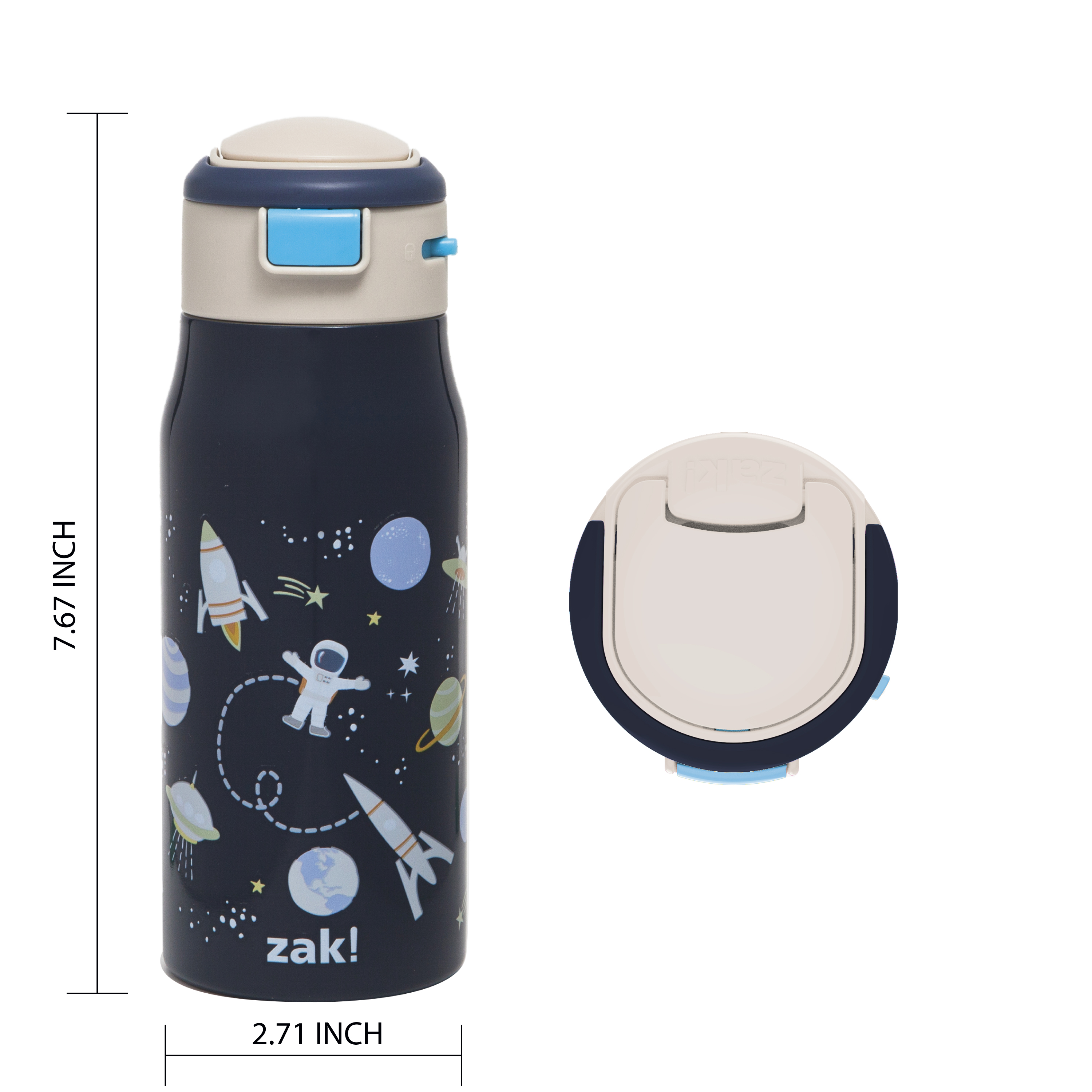 Zak Kids 13.5 ounce Mesa Double Wall Insulated Stainless Steel Water Bottle, Outer Space slideshow image 10