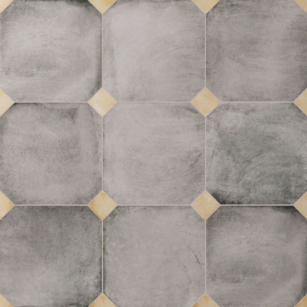 Laverton Octagon Gris with Taco Beige 7-7/8 in. x 7-7/8 in. Porcelain Floor and Wall Tile