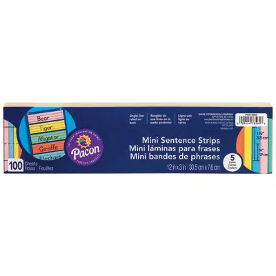 Pacon  Mini Sentence Strips, 5 Assorted Colors, 1-1/2 in x 3/4 in ruled 3