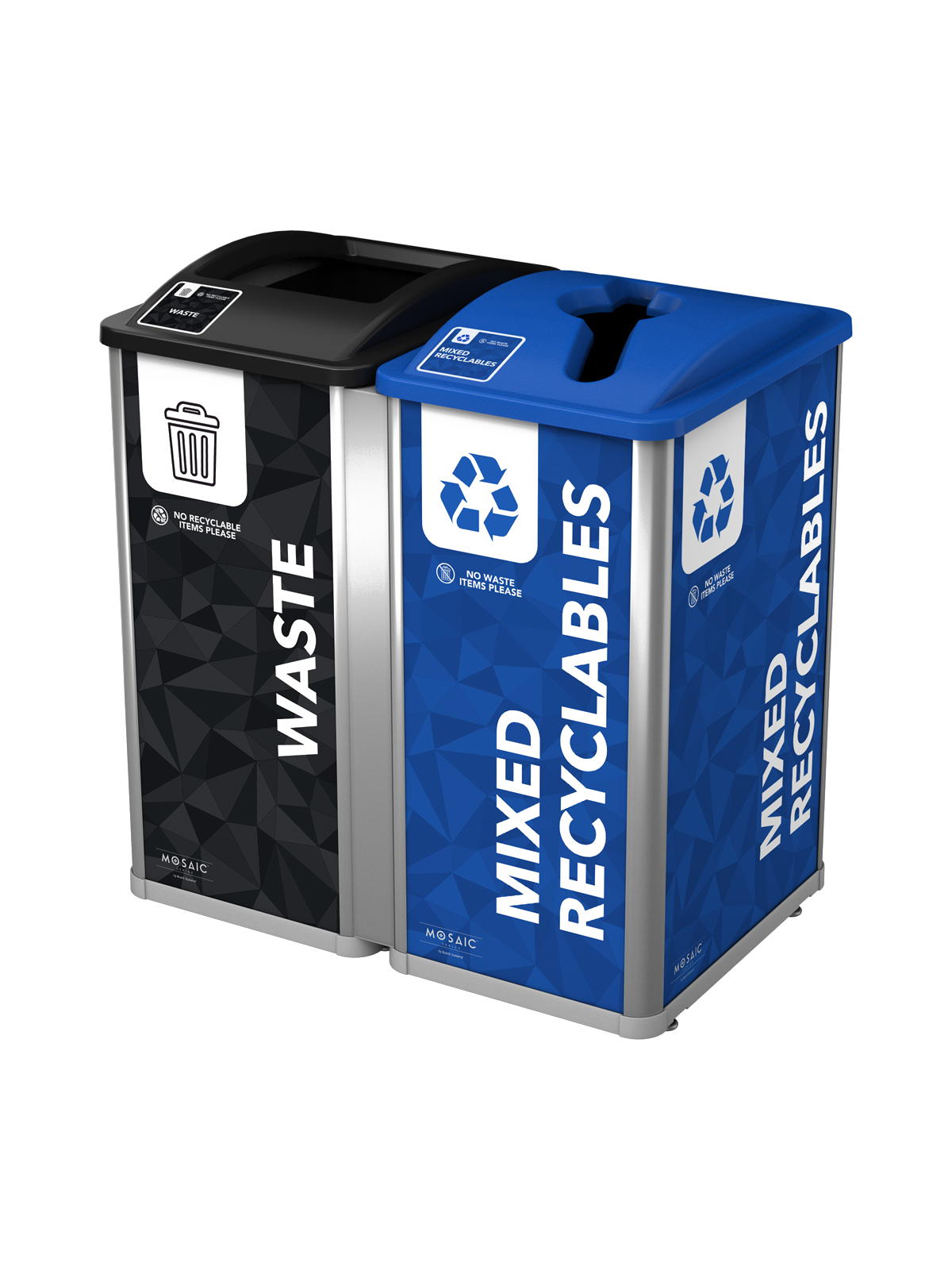 MOSAIC – Double – Kit – Waste-Recyclables – Full-Mixed – Silver-Black-Blue