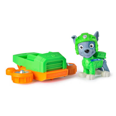 PAW Patrol: Action Pups Rocky Action Figure & Hoverboard Airplane Toy with Foldable Wings, Kids Toys for Boys & Girls Ages 3 and up