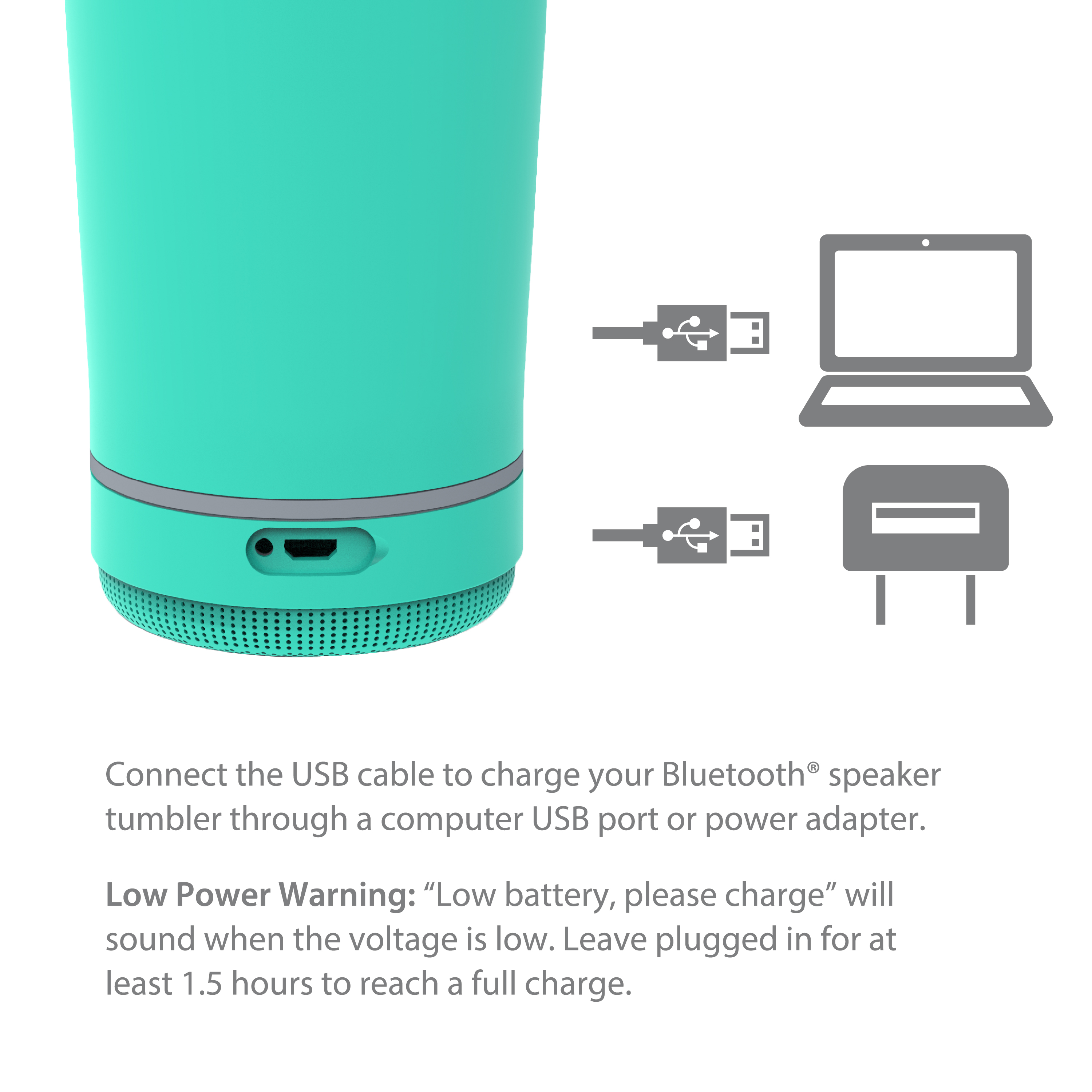 Zak Play 18 ounce Stainless Steel Tumbler with Bluetooth Speaker, Teal slideshow image 4 Zak Play 18 ounce Stainless Steel Tumbler with Bluetooth Speaker, Teal slideshow image 4