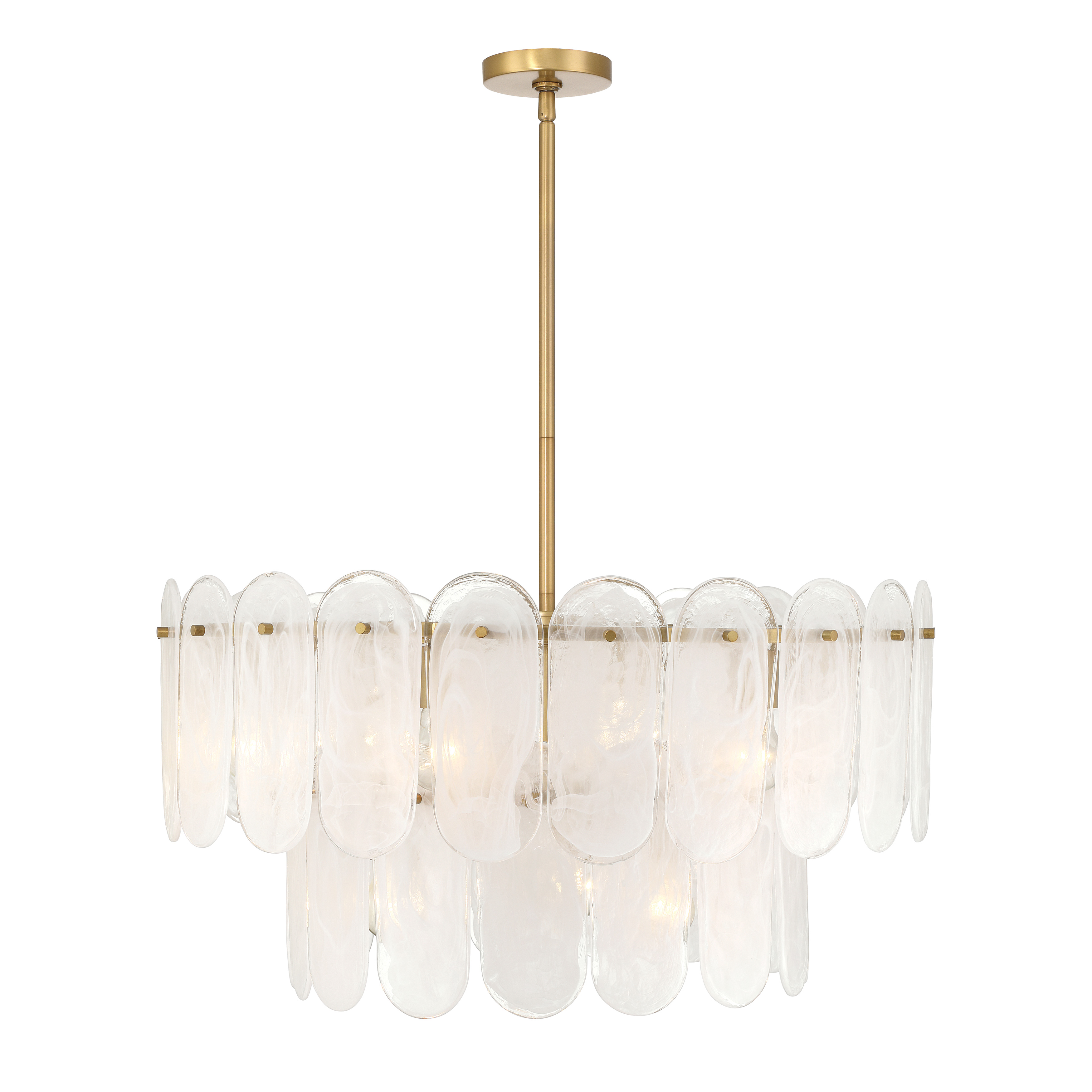 The Oldmill 30" pendant combines substantial scale with transitional styling, featuring nine lights behind alabaster glass shades and a warm Legacy Brass finish. Perfect for making a statement over dining tables or kitchen islands. - alternate view
