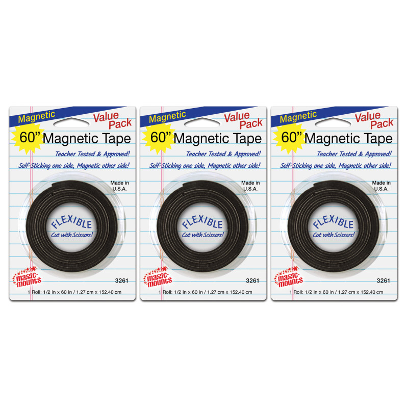 Magnetic Tape, 1/2" x 60" Roll, Pack of 3