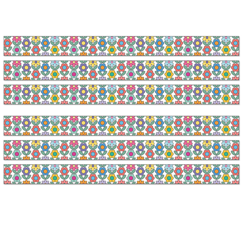 Happily Ever Elementary Retro Remix Flowers Straight Bulletin Board Borders, 36 Feet Per Pack, 6 Packs