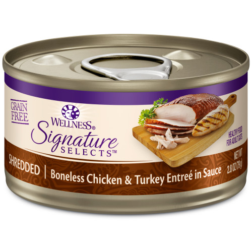 Wellness CORE Signature Selects Shredded Chicken & Turkey in Sauce Front packaging
