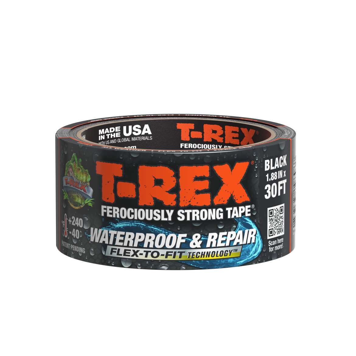 T-Rex® Ferociously Strong® Waterproof and Repair Tape – Black, 1.88 in. x 10yd.