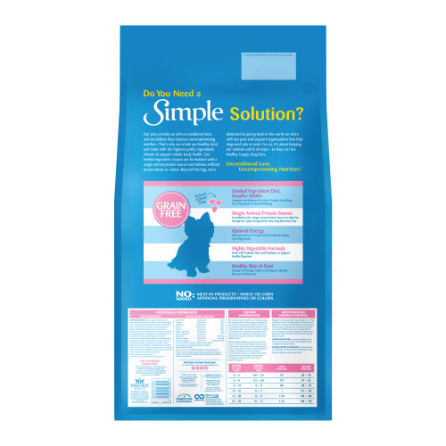 Wellness Simple Grain Free Small Breed Salmon and Potato Recipe back packaging