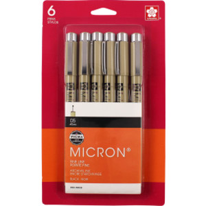 Pigma Micron Pens, Black, Size 05, 6-Pack, Blister Card