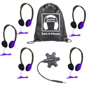 Galaxy&trade; Econo-Line of Sack-O-Phones with 5 Purple Personal-Sized Headphones, Starfish Jackbox and Carry Bag
