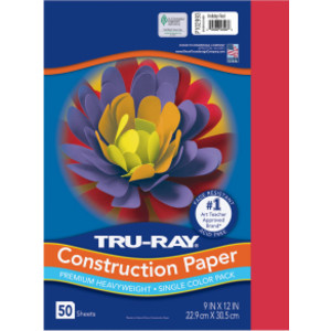 Construction Paper, Heavyweight, Holiday Red, 9" x 12", 50 Sheets