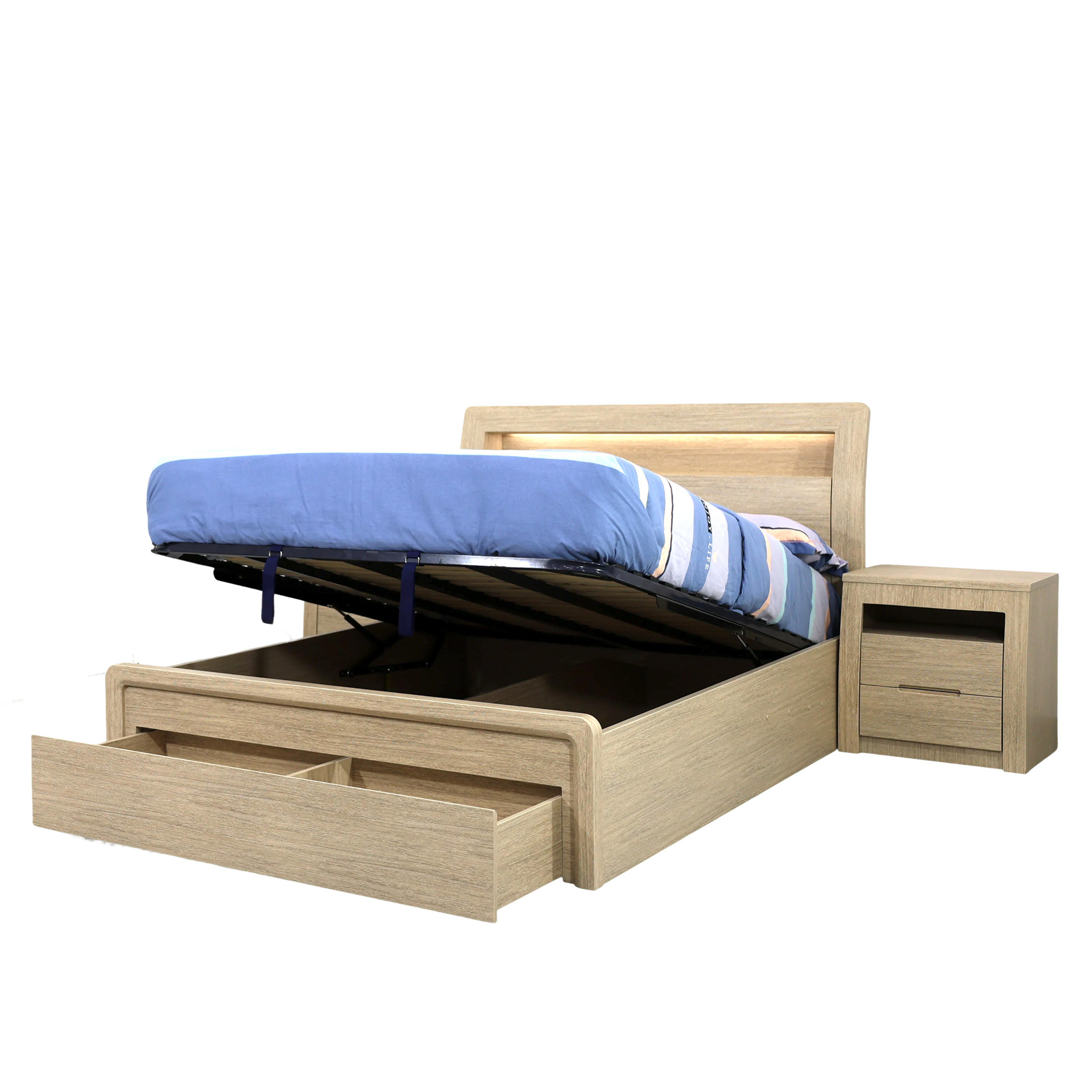 Product image of the  Skyline Bed Frame, Gas Lift & End Drawer Base, Sand from Forty Winks