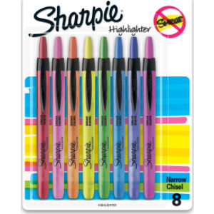 Retractable Highlighters, Chisel Tip, Assorted, 8 Count