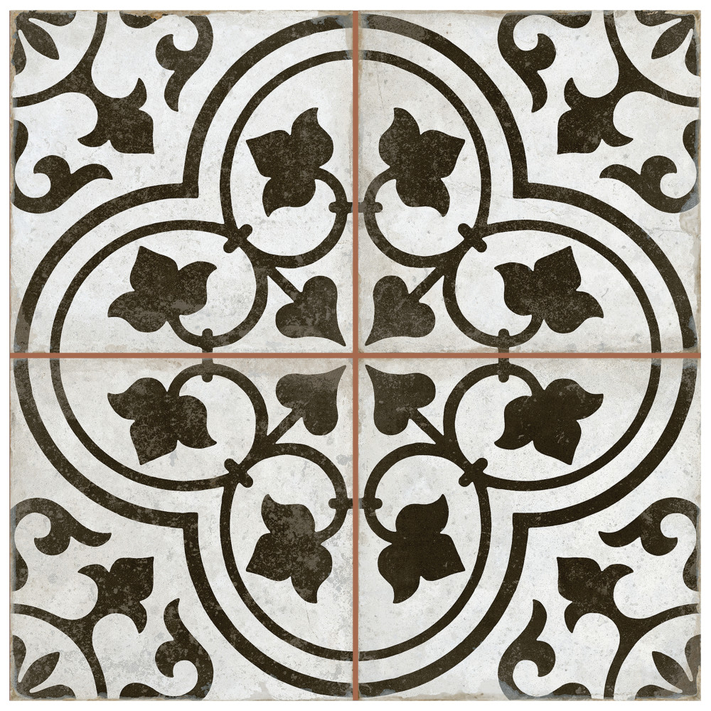Kings Ornate Nero 17-5/8 in. x 17-5/8 in. Ceramic Floor and Wall Tile