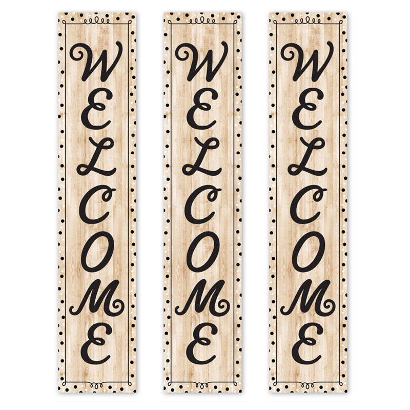 Black, White, and Wood Welcome Banner, 8" x 39", Pack of 3