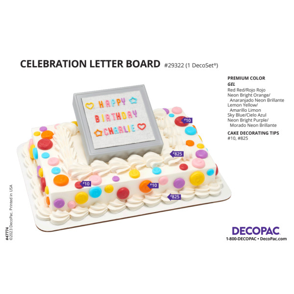 Celebration Letter Board Cake Decorating Instruction Card